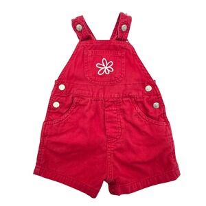 Vintage Honors Short Overalls Girl's Red Floral Embroidery Size 6/9M